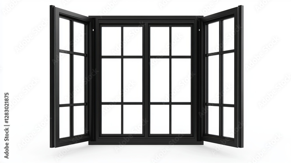 A black window frame isolated against a white background with a clipping path A black window frame isolated against a white background with a clipping path