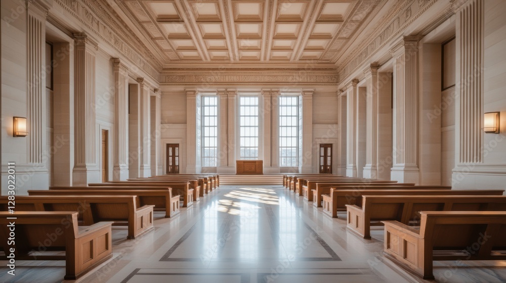 Fototapeta premium A legislative hall with neutral tones and minimalist decor. Featuring neutrality and balance