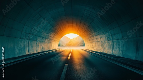 Symmetrical Tunnel Interior with Warm Light Reflection