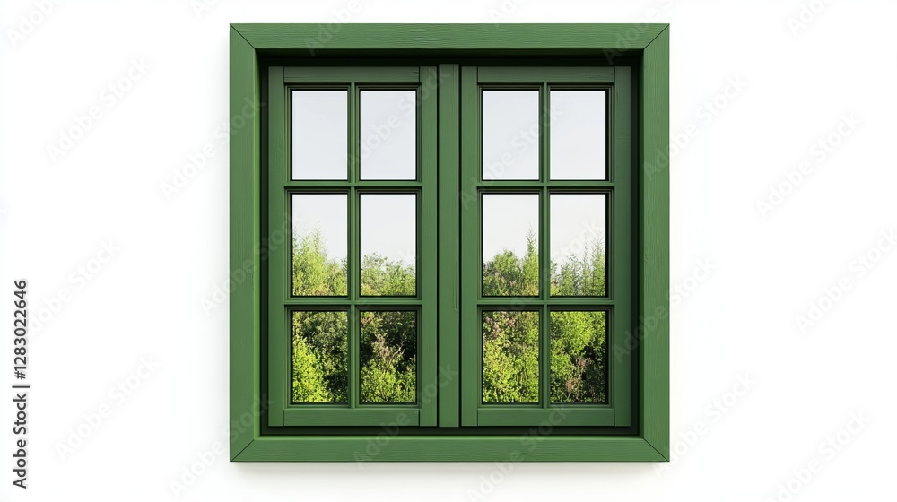 A classic green window, isolated on a white background A classic green window, isolated on a white background
