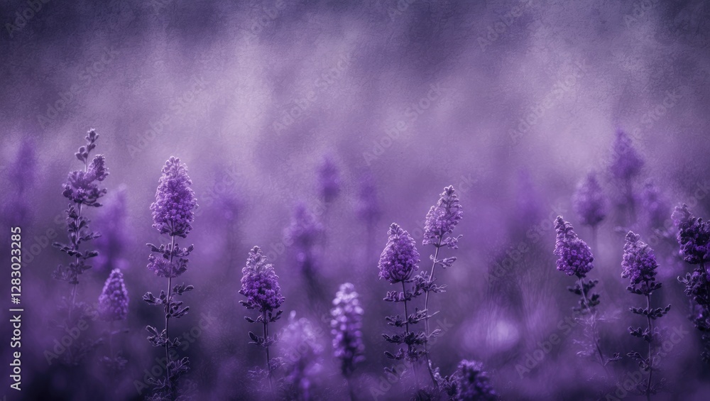 Fototapeta premium Purple wildflowers in a soft focus background with a textured look creating a dreamy atmosphere in nature scene.