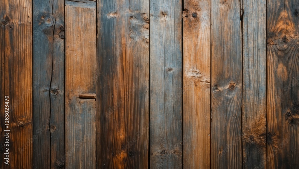 Naklejka premium Wooden wall texture featuring dark and light brown planks with varying patterns and grains suitable for background use