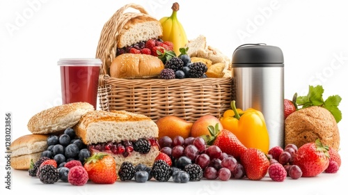 Healthy and Colorful Breakfast with Fresh Fruits and Breads. Generative AI photo