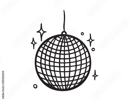 disco ball doodle hand drawn icon. Outline drawing disco ball for party line clipart symbol