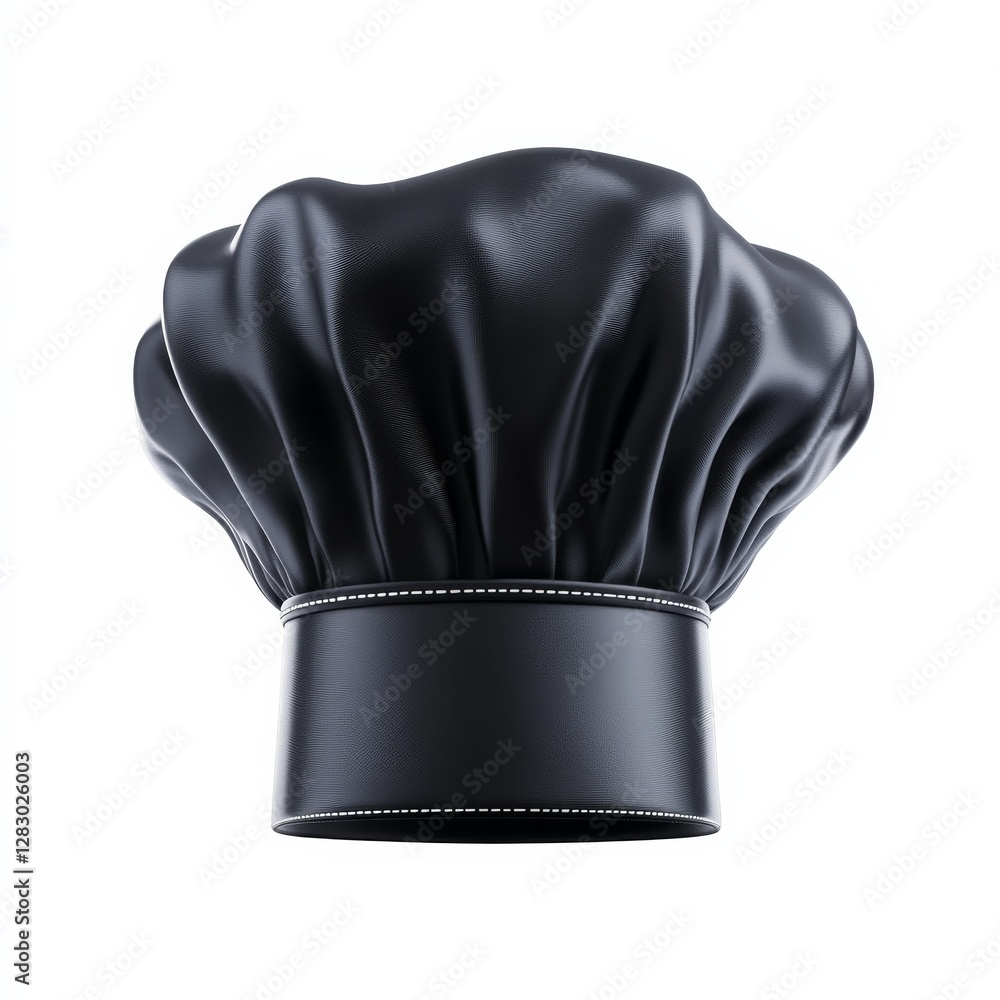 Elegant Black Chef's Hat: A Symbol of Culinary Excellence and Professional Kitchen Attire on a White Background Elegant Black Chef's Hat: A Symbol of Culinary Excellence and Professional Kitchen Attire on a White Background