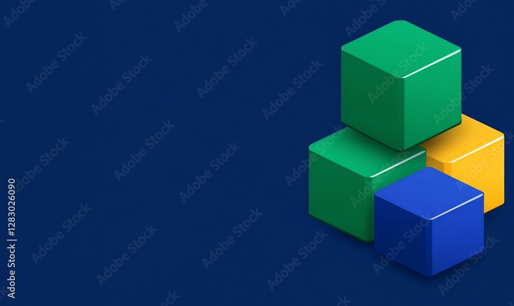 Obraz premium Colorful cubes stacked on a dark blue background.