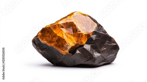 Amber stone with orange glow on isolated white background. Generative AI photo