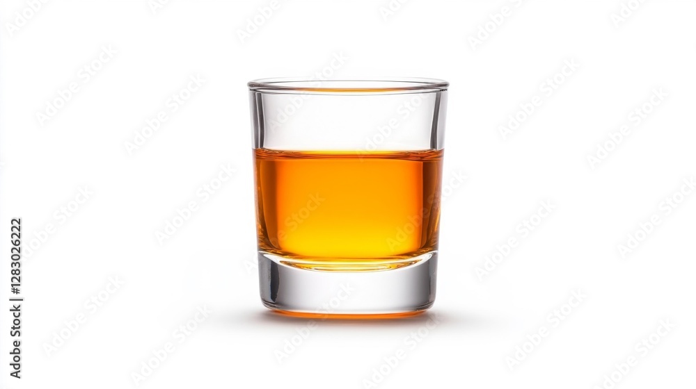 Glass of whiskey isolated on white background with minimalistic design. Generative AI Glass of whiskey isolated on white background with minimalistic design. Generative AI
