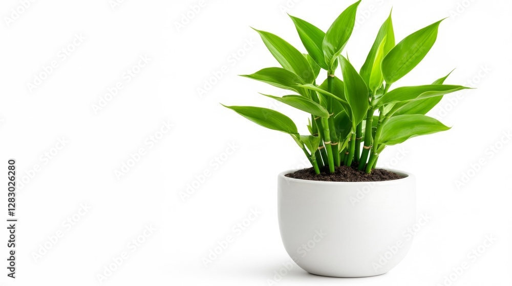 Green indoor plant in white pot isolated on white background. Generative AI Green indoor plant in white pot isolated on white background. Generative AI