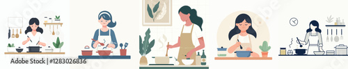 Vector of a woman cooking.