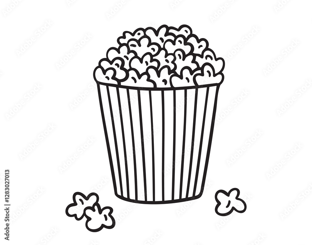 cinema popcorn doodle hand drawn icon. Outline drawing a bucket of popcorn line clipart symbol cinema popcorn doodle hand drawn icon. Outline drawing a bucket of popcorn line clipart symbol