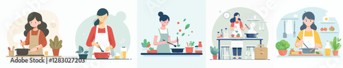 Vector of a woman cooking.