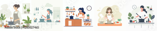 Vector of a woman cooking.