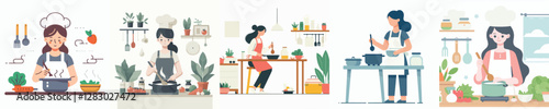 Vector of a woman cooking.