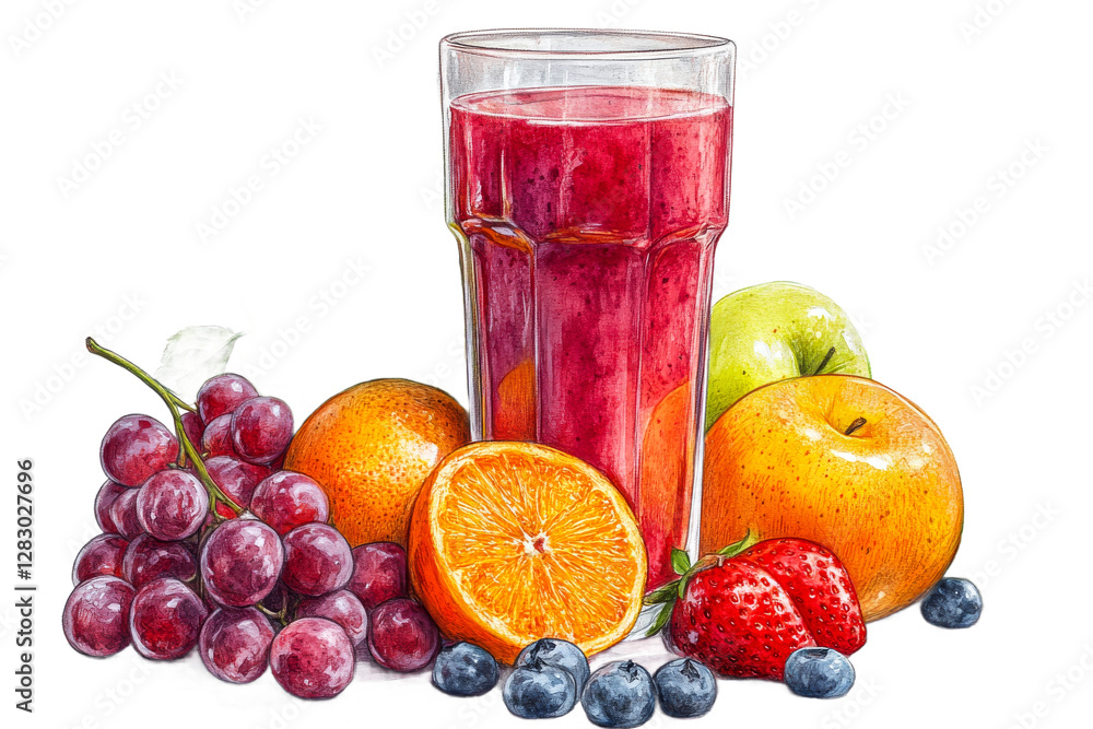 Fresh fruit juice served with colorful fruits Fresh fruit juice served with colorful fruits