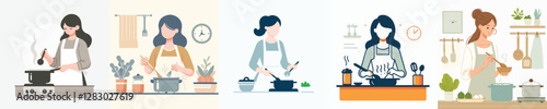 Vector of a woman cooking.