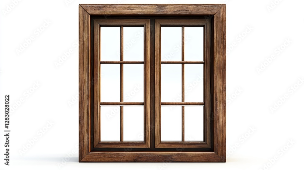 A realistic 3D-rendered wooden brown window, isolated on a white background A realistic 3D-rendered wooden brown window, isolated on a white background