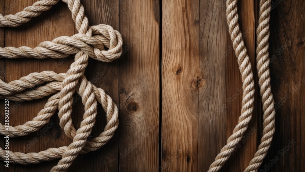 Obraz premium Rope arranged on wooden surface creating texture and pattern for backgrounds or design projects
