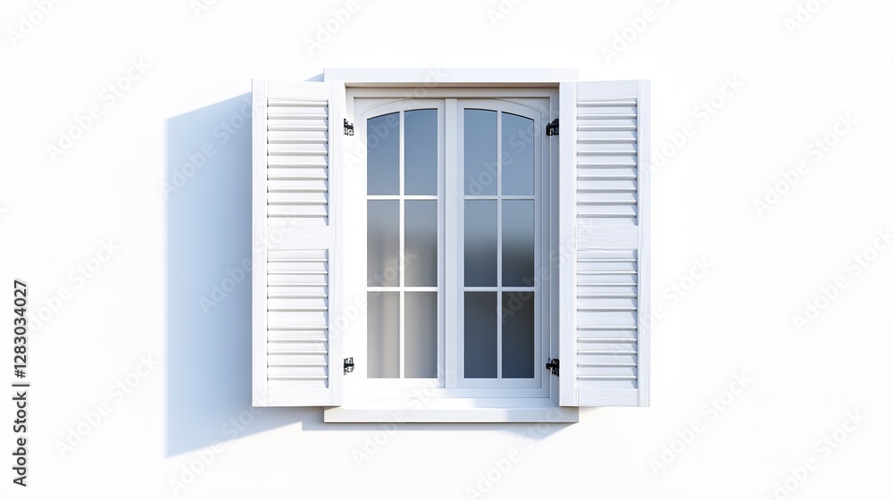 A white wooden shutter window frame, isolated against a white background A white wooden shutter window frame, isolated against a white background