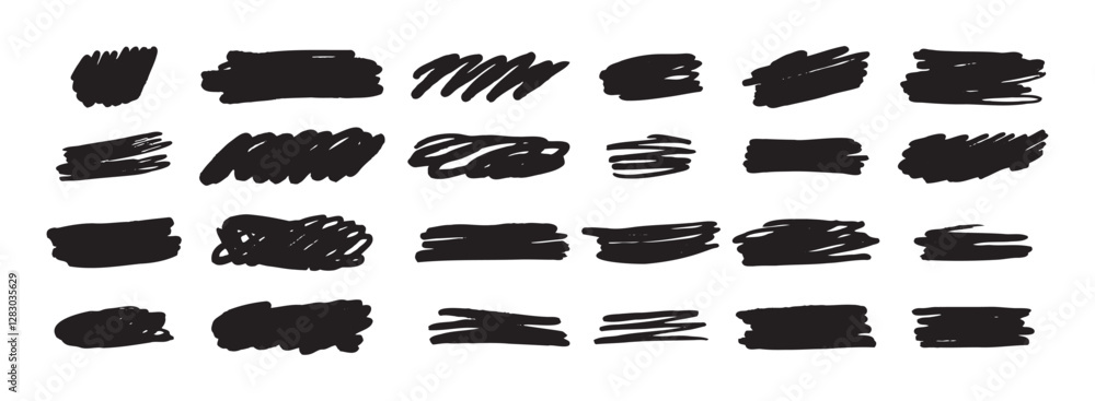 Ink brush shape strokes set, brushes, lines, black paint, grungy. hand drawn graphic element isolated Ink brush shape strokes set, brushes, lines, black paint, grungy. hand drawn graphic element isolated