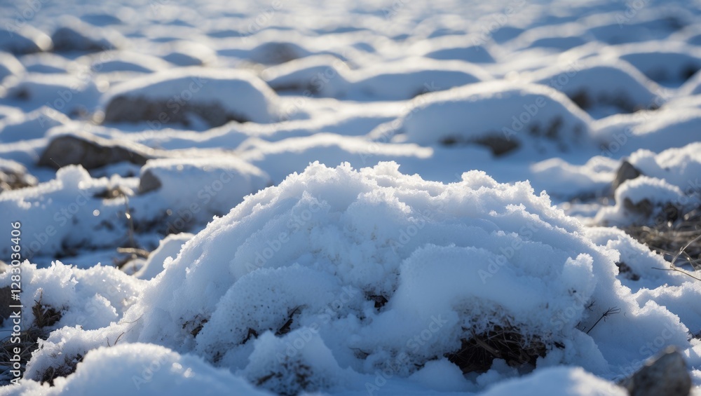 Snow-covered rocks in a winter landscape with soft natural light and a blurred background illustrating a serene cold environment Snow-covered rocks in a winter landscape with soft natural light and a blurred background illustrating a serene cold environment
