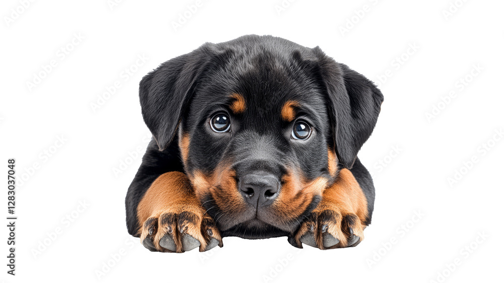 Rottweiler puppy looking curiously at the camera Rottweiler puppy looking curiously at the camera