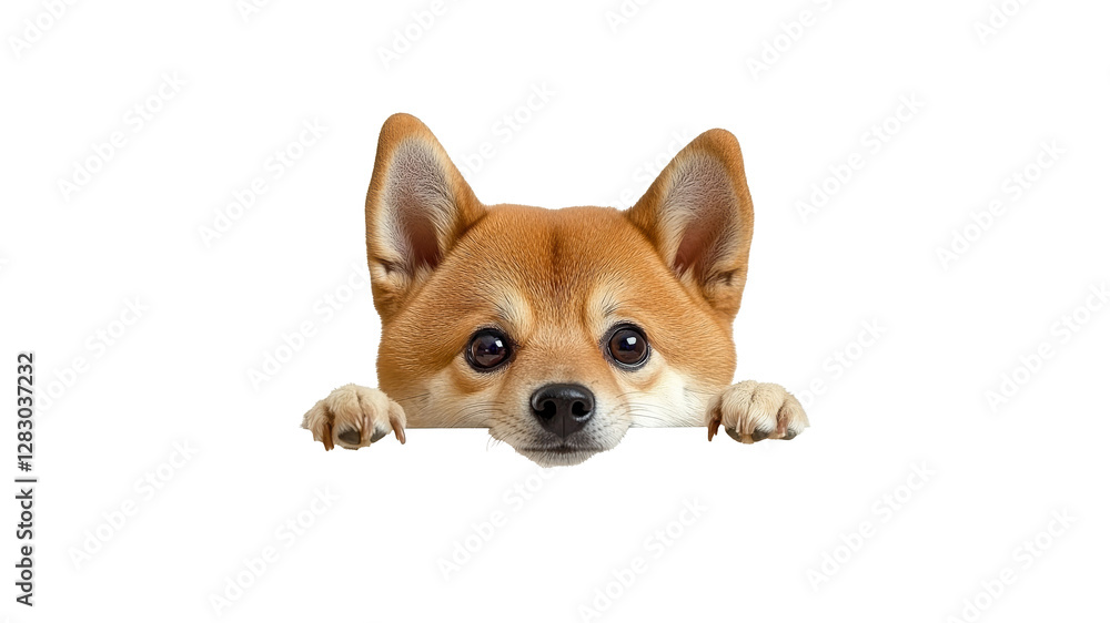 Cute dog peeking over a white surface Cute dog peeking over a white surface