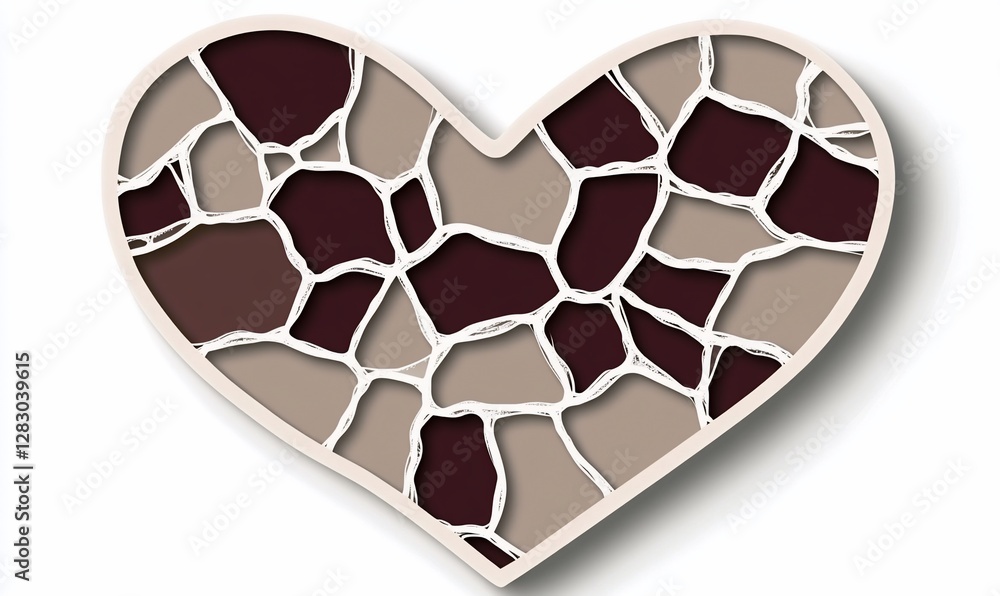 Heart-shaped mosaic pattern with textured layers. Heart-shaped mosaic pattern with textured layers.