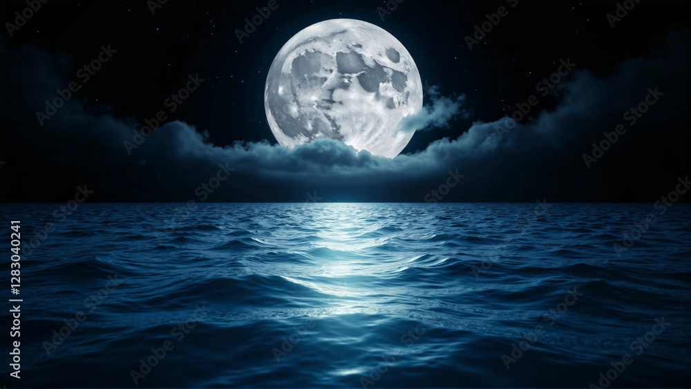 Serene Night at the Ocean – The Majestic Full Moon and Its Tranquil Reflection on the Water Serene Night at the Ocean – The Majestic Full Moon and Its Tranquil Reflection on the Water
