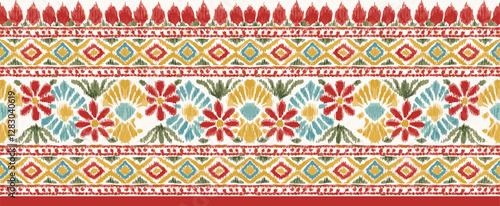 Vector horizontal seamless background with colorful floral border. hand drawn watercolor floral border design. vector design. border design, textile design, digital design. mughal border art.