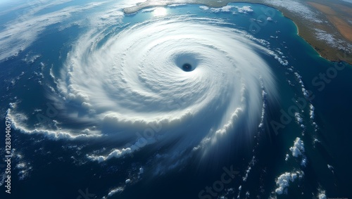 Massive Hurricane Swirling Over Ocean - Aerial Satellite View photo