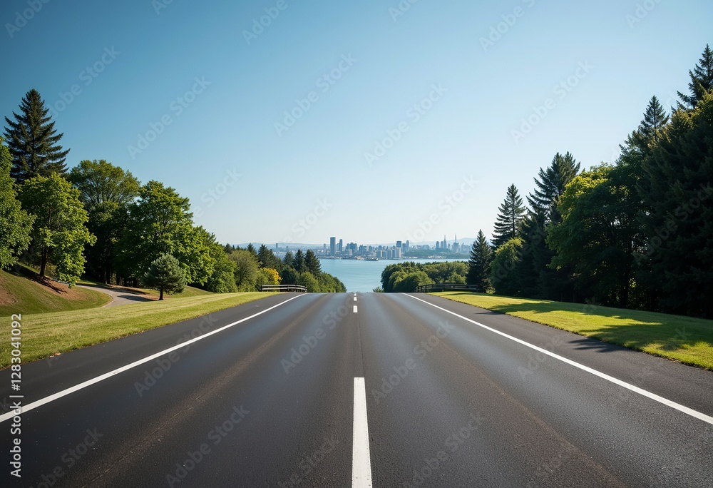 Open Road to Urban Horizon: A wide, empty road leads towards a city skyline, river view, and clear skies, creating a serene and grand atmosphere. Perfect for scenic backgrounds.
Open Road to Urban Horizon: A wide, empty road leads towards a city skyline, river view, and clear skies, creating a serene and grand atmosphere. Perfect for scenic backgrounds.