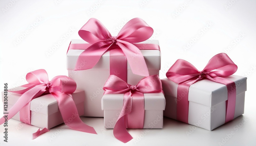 Gifts with pink ribbons isolated on white. Generated image Gifts with pink ribbons isolated on white. Generated image