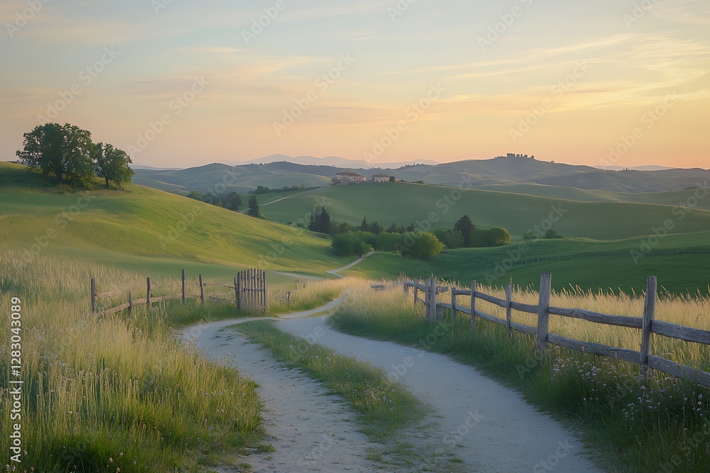 Obraz premium Tuscan Country Road at Sunset