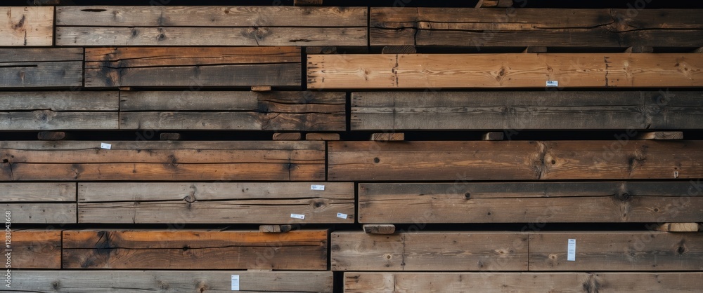 Wooden wall paneling in various shades and textures displaying a rustic and natural aesthetic suitable for interior design or construction themes Wooden wall paneling in various shades and textures displaying a rustic and natural aesthetic suitable for interior design or construction themes