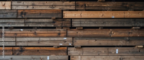 Wallpaper Mural Wooden wall paneling in various shades and textures displaying a rustic and natural aesthetic suitable for interior design or construction themes Torontodigital.ca