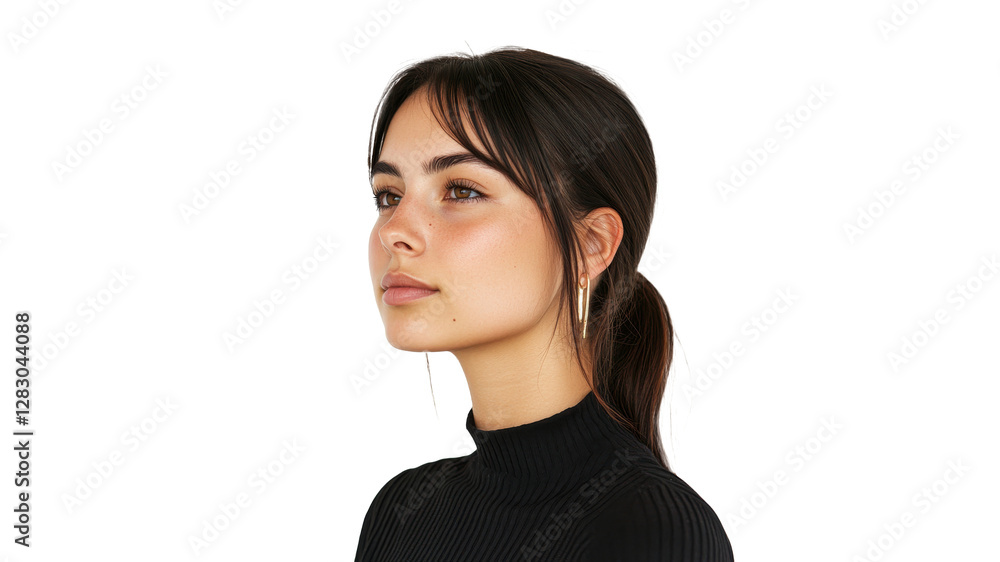 Profile portrait of a young woman with a ponytail Profile portrait of a young woman with a ponytail