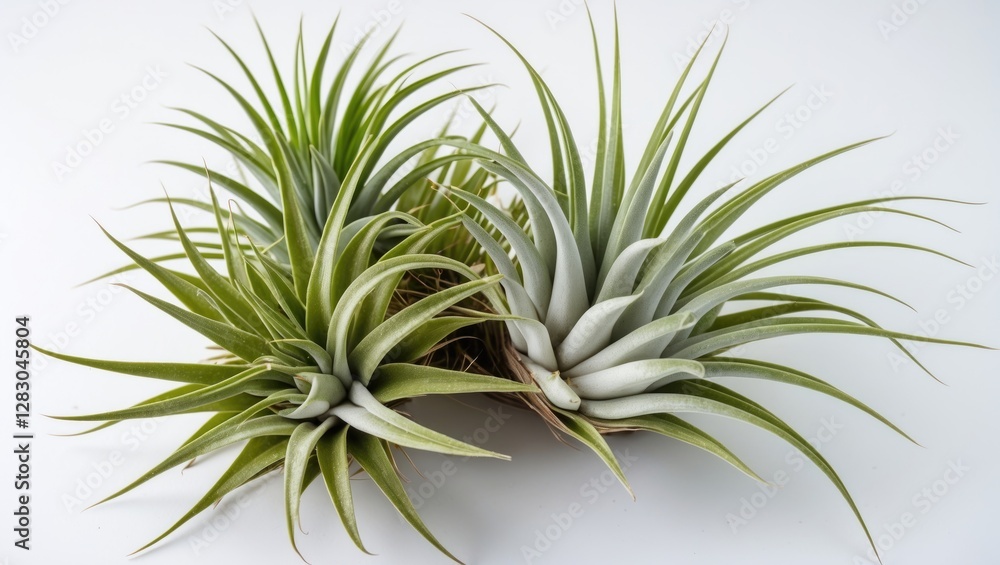 Air plants displayed in a decorative arrangement on a clean background emphasizing their unique foliage and textures. Air plants displayed in a decorative arrangement on a clean background emphasizing their unique foliage and textures.