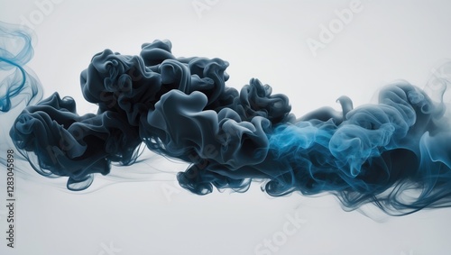 Dark blue and turquoise smoke waves swirling on a light background abstract design