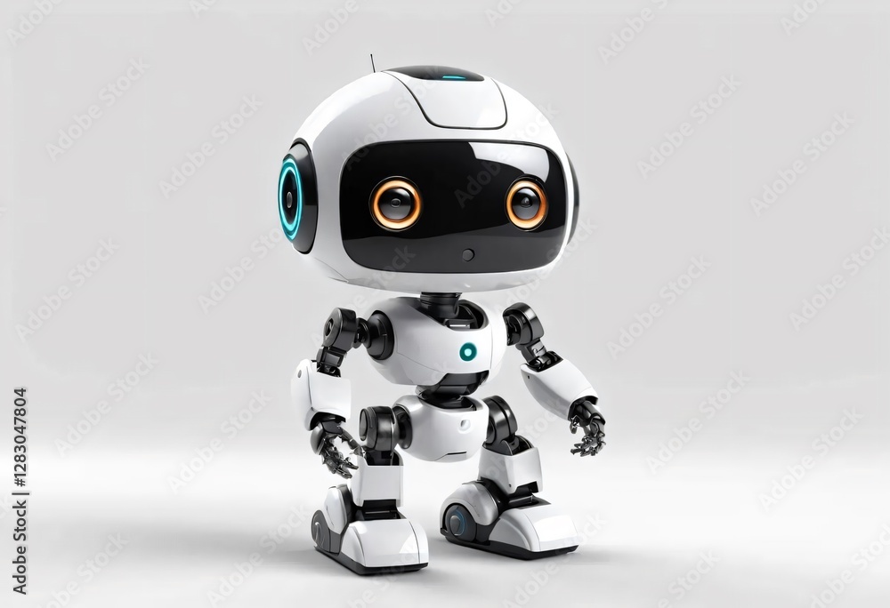 Adorable White and Black Robot Toy Futuristic Childlike AI Digital Technology Concept Adorable White and Black Robot Toy Futuristic Childlike AI Digital Technology Concept
