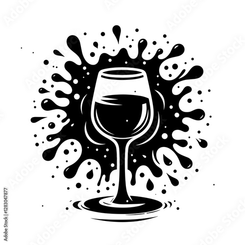 Wine glass with ink splashes