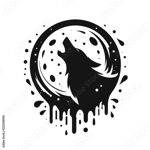 Wolf howling with ink splashes