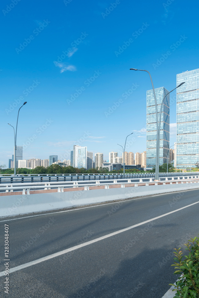 Empty urban road and buildings in the city Empty urban road and buildings in the city