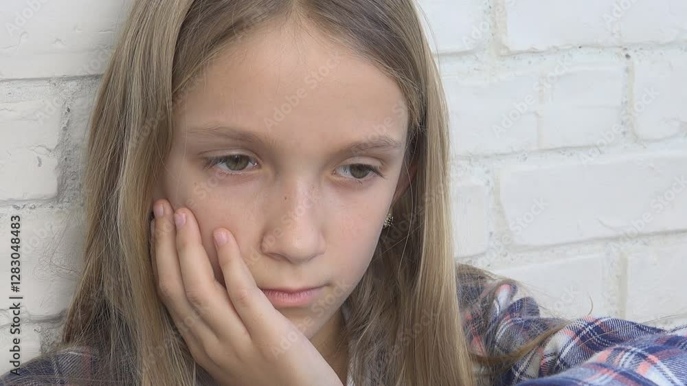 Sad Girl, Young Sick Kid, Unhappy Expression of Child, Thoughtful Abused Adolescent, Hopeless Ill Teenager Face in Depression Sad Girl, Young Sick Kid, Unhappy Expression of Child, Thoughtful Abused Adolescent, Hopeless Ill Teenager Face in Depression