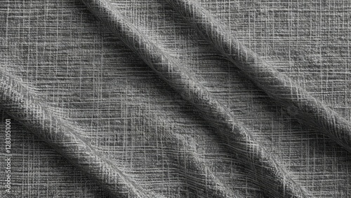 Textured gray fabric with diagonal folds and intricate patterns creating a subtle design aesthetic. photo