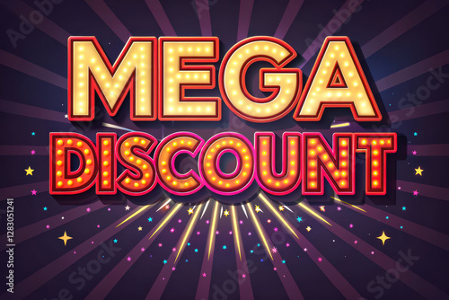 Wallpaper Mural Text sale promotion 3D, Mega discount sign with bright lights and starburst background, promoting savings Torontodigital.ca