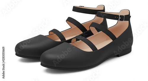 Elegant Black Ankle Strap Ballerina Flats Comfortable Women s Shoes Stylish Footwear photo