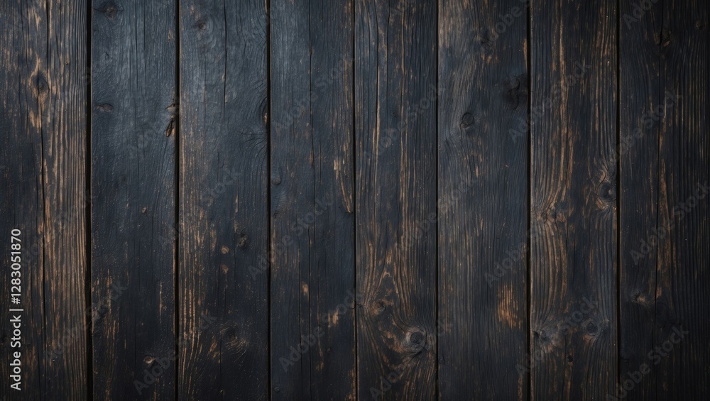 Naklejka premium Dark wooden texture background with vertical planks in varying shades of brown and black suitable for design and decoration applications