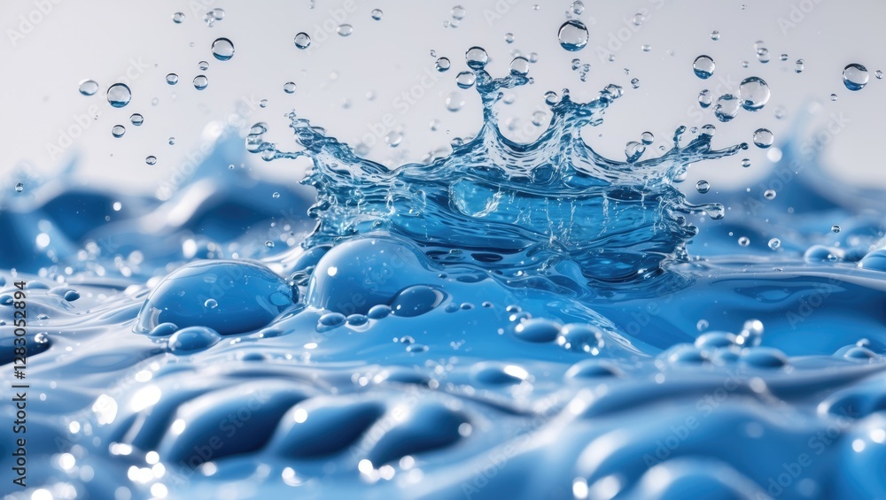 Blue water surface with dynamic bubbles and splashes creating a vibrant aquatic scene on a clean white background for design and advertising. Blue water surface with dynamic bubbles and splashes creating a vibrant aquatic scene on a clean white background for design and advertising.