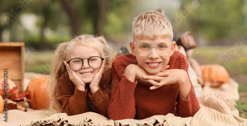 Happy children lying on pic...